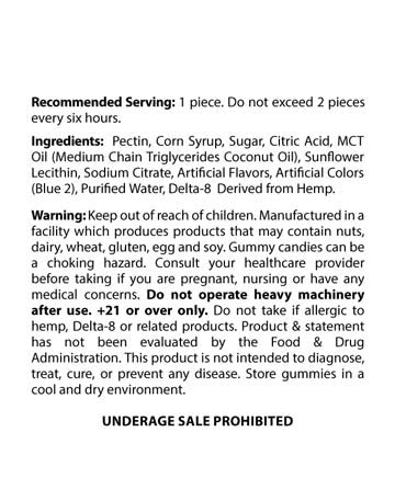 Delta 8 Infused Gummy 25mg - 30ct - 750mg - Indica - Blue Raspberry